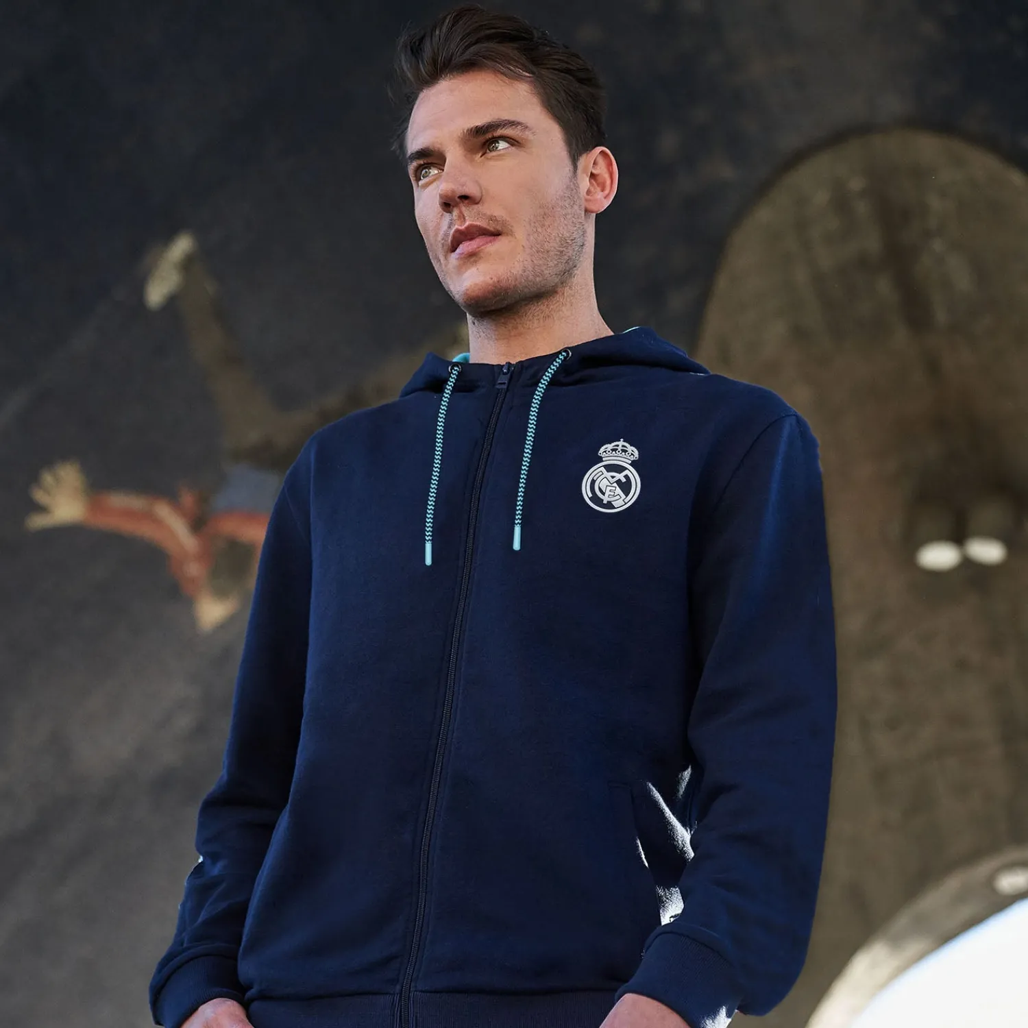 Foundry Bernabéu Neon Lights Mens Zip Through Hoodie Navy^ Sweatshirts