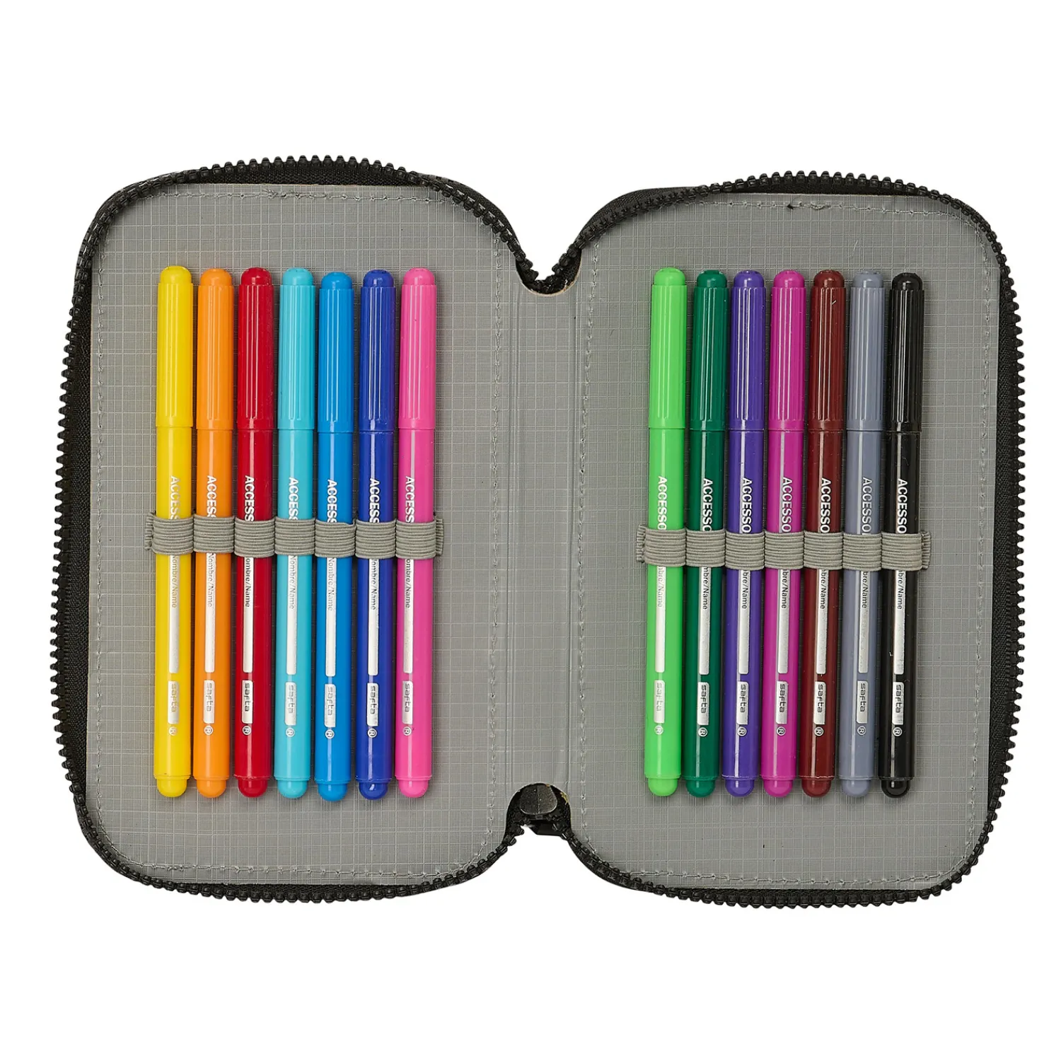 SAFTA S.A. Double Filled Pencil Case White/Black Real Madrid^ Back To School|Stationery