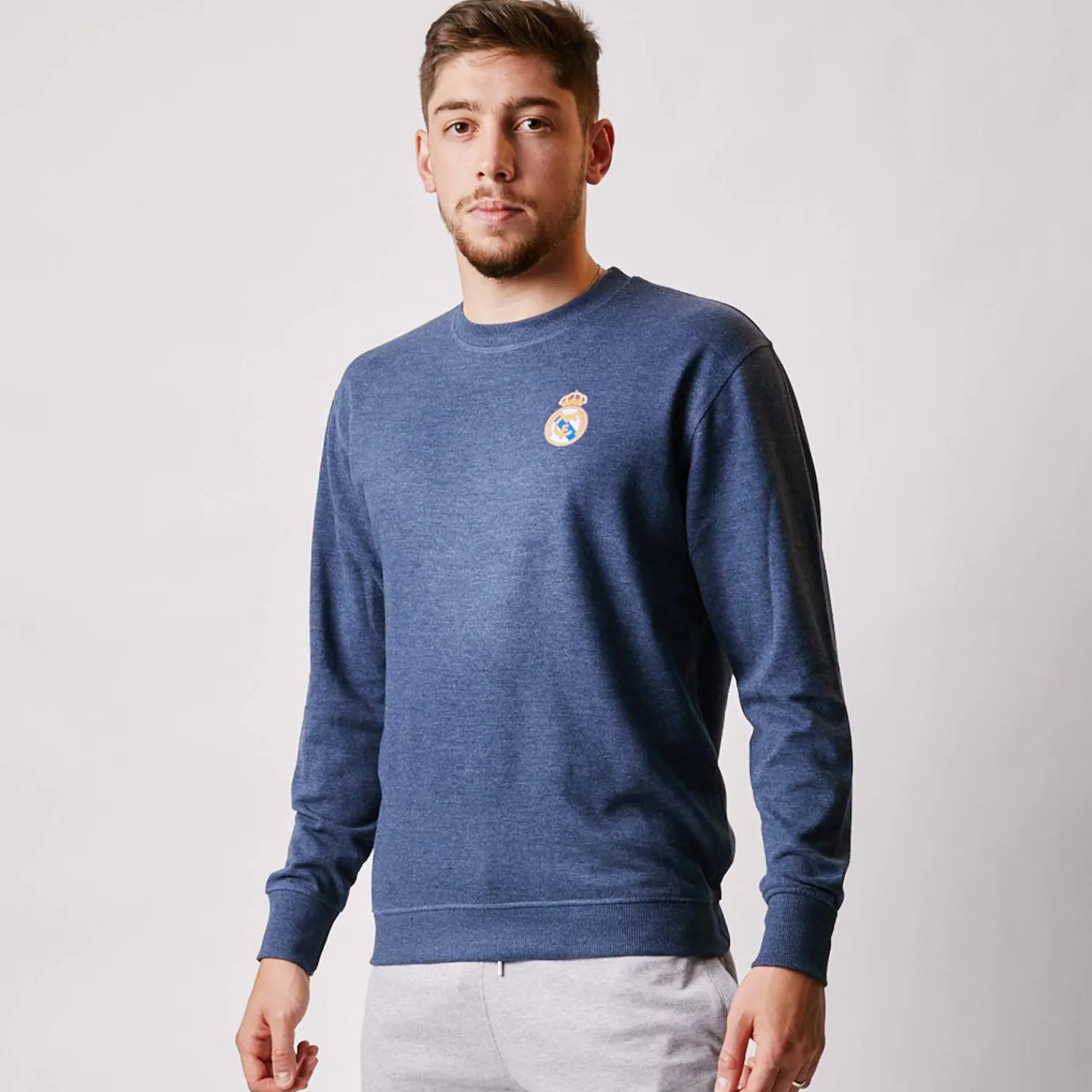 T&F Mens Essentials Color Crest Crew Blue Blend^ Sweatshirts