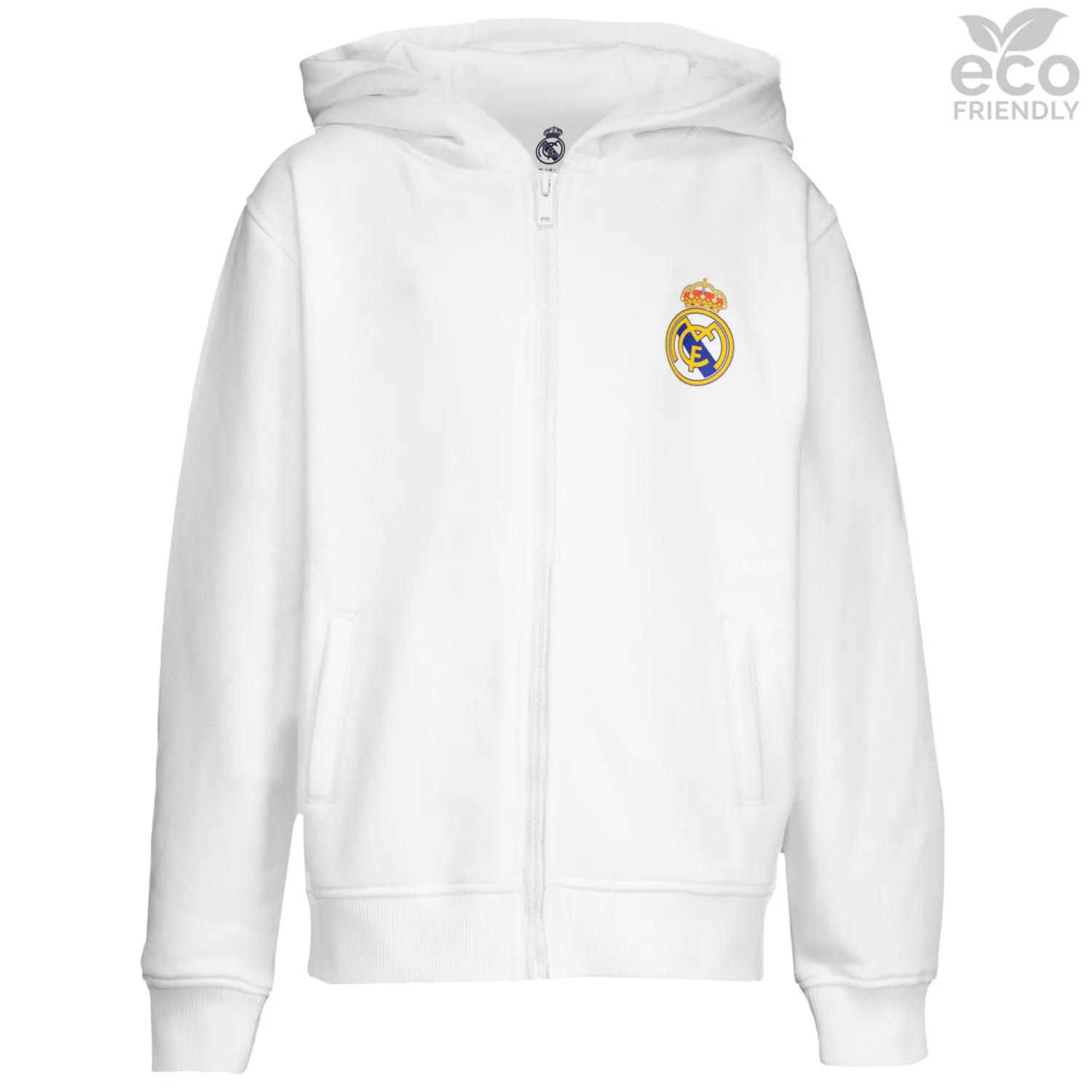 OSDM Youth ECO Essentials Real Madrid Color Crest Zip Hoodie White^ Sweatshirts
